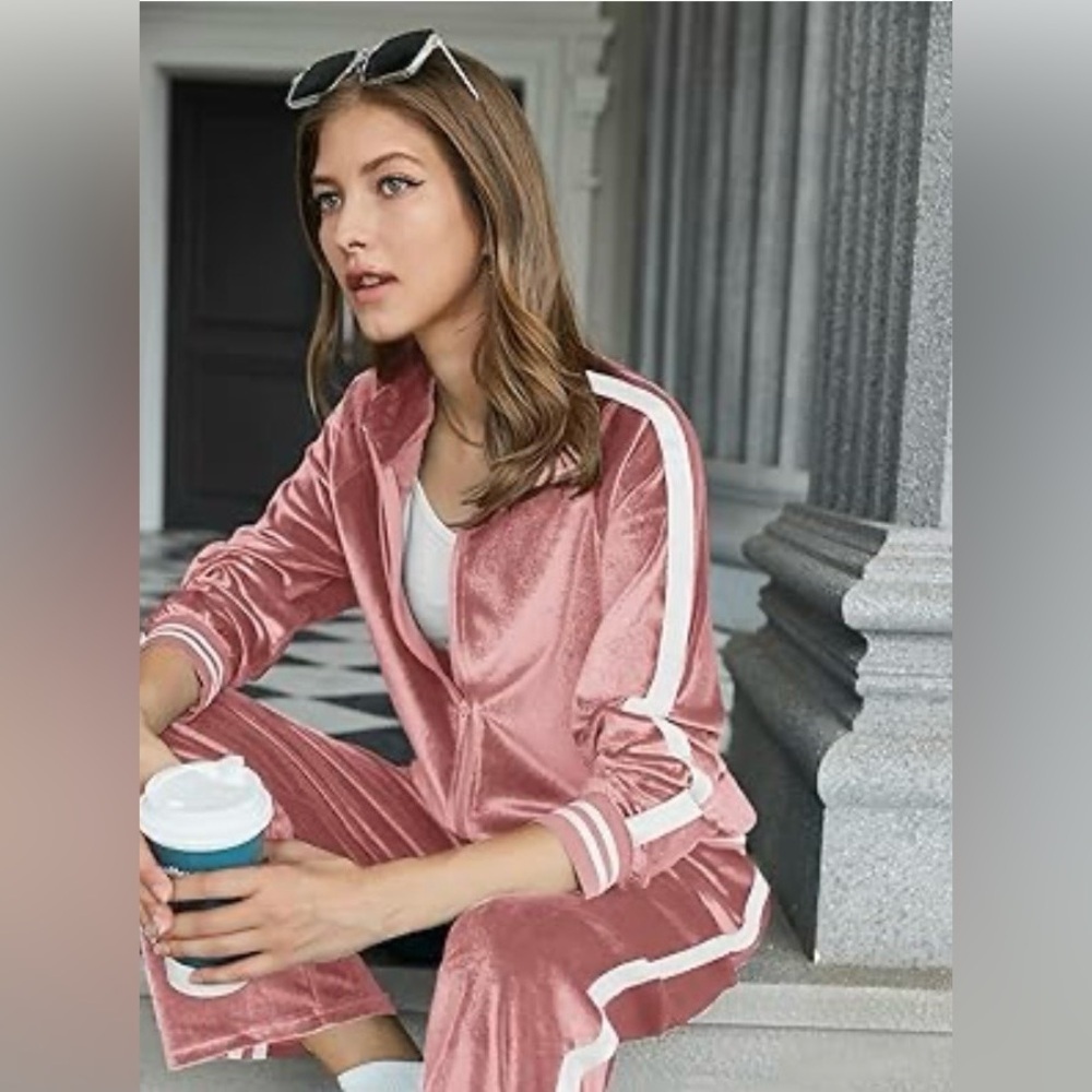 EKOUAER Pink Velour Track Suit - Picture 4 of 16